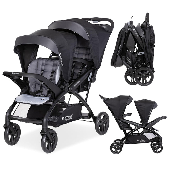 Sit N' Stand Double Stroller & Travel System for Babies & Toddlers, Stormy - Portable, Compact, and Lightweight Foldable Tandem Stroller