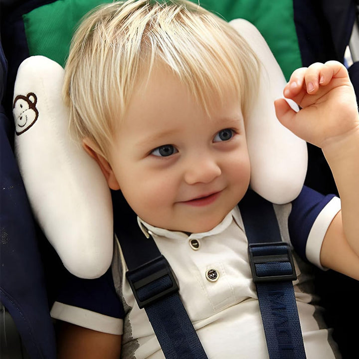 Blue Baby Travel Pillow for Car Seat, Stroller- Adjustable Infant Head Neck Support Pillow, Soft Banana Baby Travel Head Supported for Gift