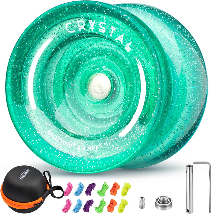 K2 Crystal Responsive Yoyo for Kids 8-12, Professional Fingerspin Trick Yoyo for Advanced, Dual Purpose Mode with Unresponsive Bearing+12 Yo Yo Strings+Yo-Yo Case Bag (Pink Purple Gradient)