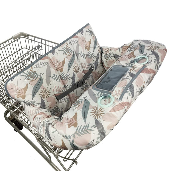 Shopping Cart Cover for Baby, 2 in 1 High Chair Cover for Restaurant Seat & Grocery Cart Cover for Babies, Thick Padded with Clear Phone Pouch, Machine Washable, Leaves