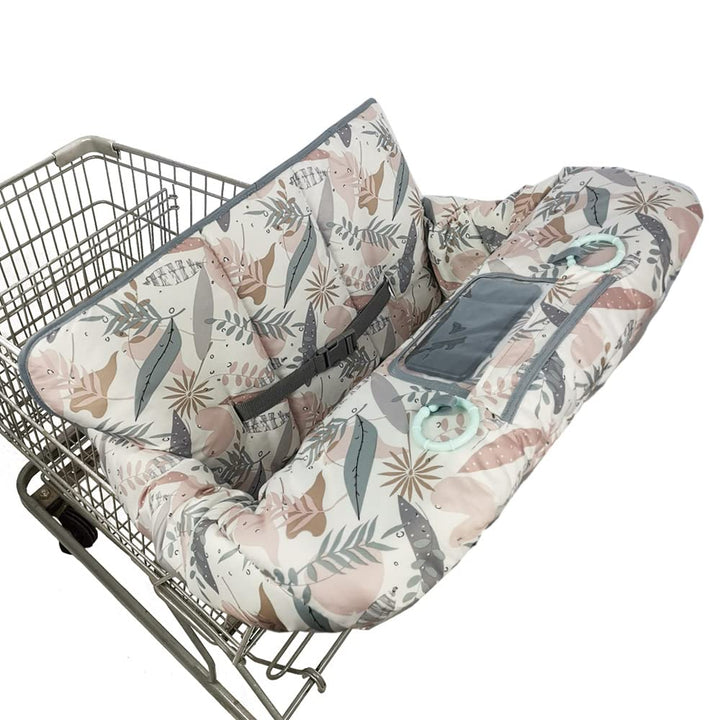 Shopping Cart Cover for Baby, 2 in 1 High Chair Cover for Restaurant Seat & Grocery Cart Cover for Babies, Thick Padded with Clear Phone Pouch, Machine Washable, Leaves