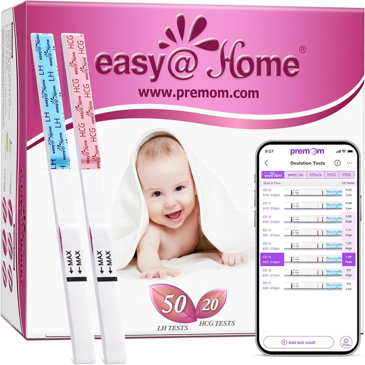 50 Ovulation Test Strips and 20 Pregnancy Test Strips Combo Kit, (50 LH + 20 Hcg)-Package May Vary