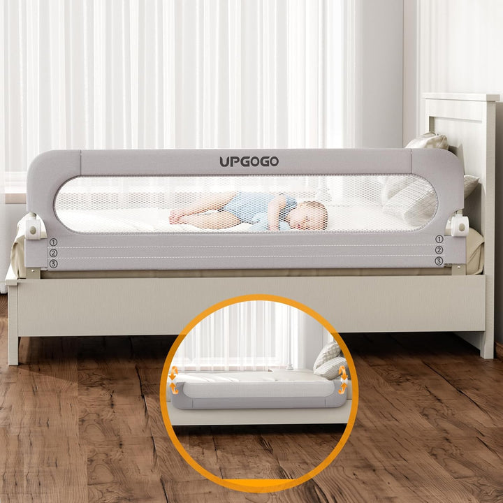 Folding Bed Rail for Toddlers,Baby Bed Rail Guard with Reinforced Anchor Safety System,Fit Bunk,Full Size,Queen,King,Twin(Grey,71"X23.6")