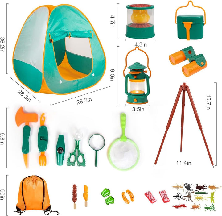 Kids Camping Set with Tent - Toddler Toys for Boys with Campfire, Camping Toys for Kids Indoor Outdoor Pretend Play, Gift Idea for Boys Age 3,4,5,6 Year Old Birthday Christmas (Green)
