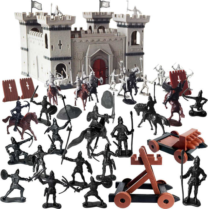 DIY Castle Fort Building the Medieval Times Middle Ages Military Model Kit Set and Figures Soldier Knight Simulated Siege War of Attack (Type C)