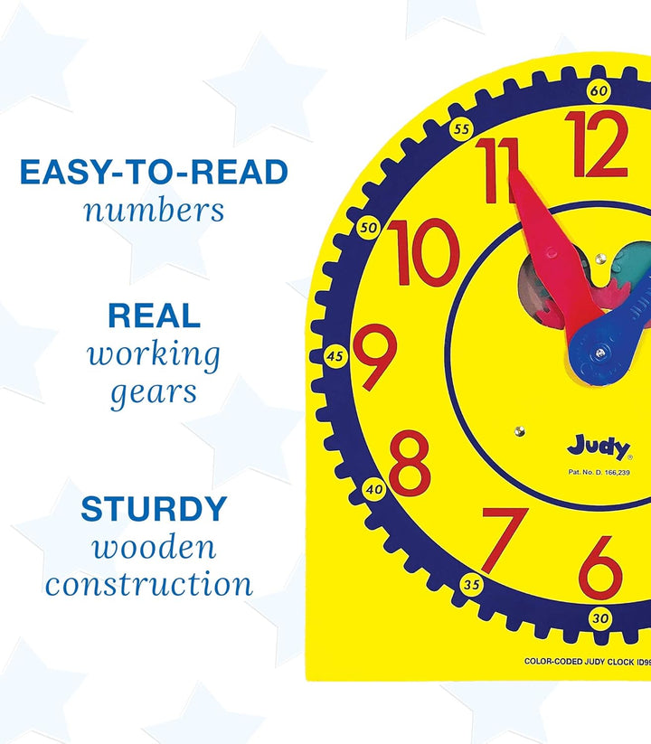 13" X 12" Judy Clock, Time-Telling Teaching Clock for Kids, Classroom Clock for Teaching Time, Analog Clock, Teaching Clock for Classroom or Home School, Kindergarten to 3Rd Grade