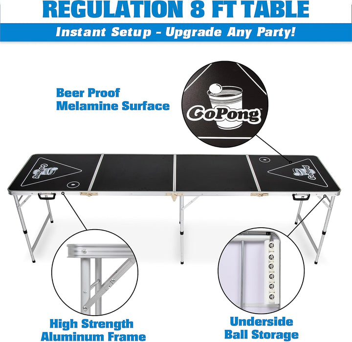 8 Foot Portable Beer Pong / Tailgate Tables (Black, Football, American Flag, or Custom Dry Erase)