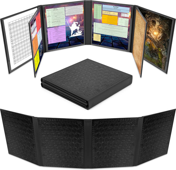 DM Screen Faux Leather 8-Panel Deluxe GM Screen - Eight Panel Folding Dungeon Master Screen with 2 Swinging Panels and Wet Erase Pockets for Ttrpgs - Inserts Not Included