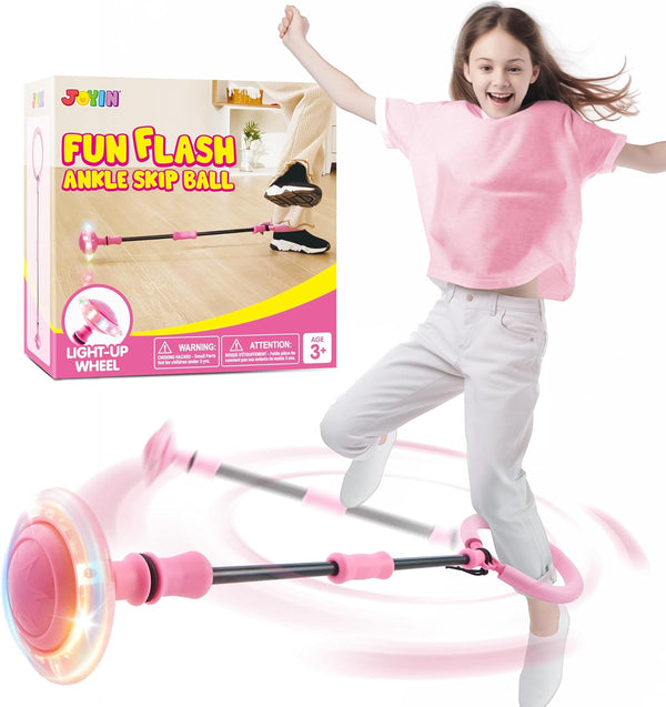 Pink Ankle Skip Ball with Flashing Lights, Toy for Kids Indoor & Outdoor, Flashing Swing Ball Foldable Sports Toy, Birthday Gifts for Kids 3 4 5 +
