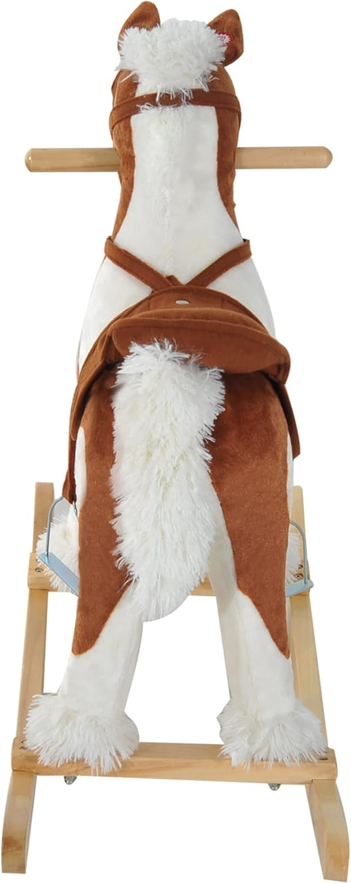 Wooden Toddler Rocking Horse, Kids Plush Ride on Horse Toy Animal Rocker with Nursery Rhyme Music Brown