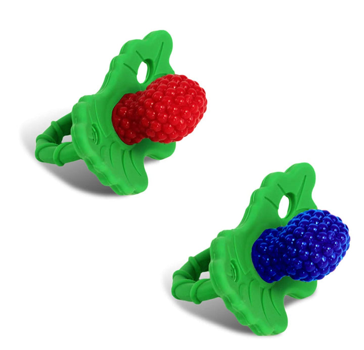 Razberry Silicone Teether Pacifier – Teething Relief for Infants, Food-Grade, Bpa-Free, Hands-Free Design, Natural Berrybumps Fruit Texture for Sensory Development, Freezable – Red
