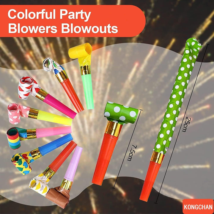 25Pcs Party Blowers,Colourful Noisemakers Party Blowouts Squawkers Fringed Noise Maker,Birthday Noisemakers Birthday Blow Horns Party Whistles