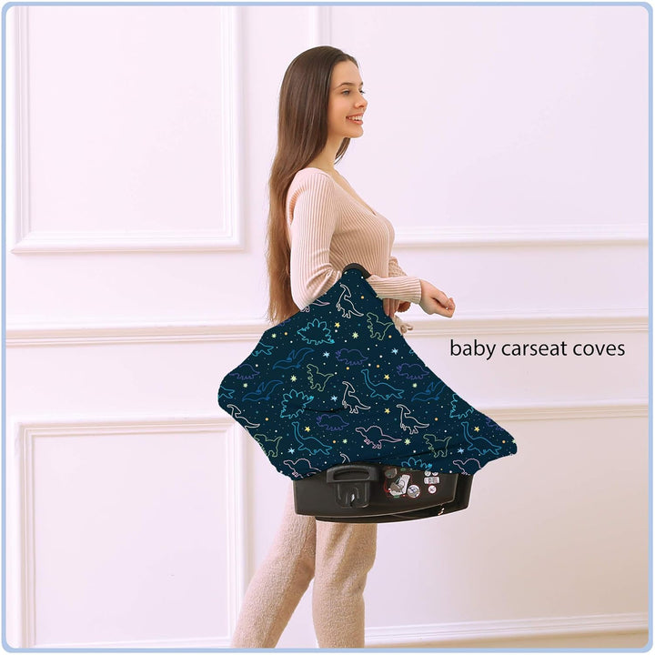 Car Seat Covers Canopy Cover - Multi-Use Cover Carseat Canopy, Breathable Breastfeeding Cover, Car Seat Covers for Bbies, Boys & Girls Shower Gifts (Dark Blue Dinosaur)