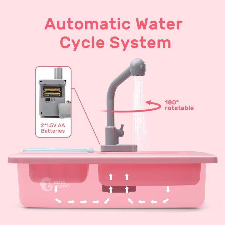 Color Changing Play Kitchen Sink Toys, Children Electric Dishwasher Playing Toy with Running Water,Upgraded Real Faucet and Play Dishes,Pretend Role Play Toys for Kids Boys Girls