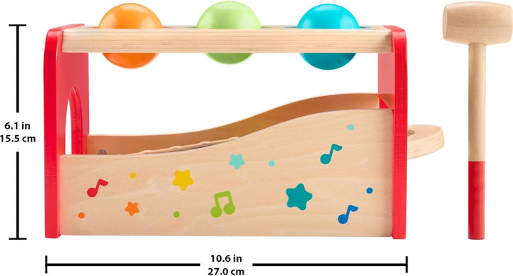 Wood Toddler Toy Pound & Tap Bench Xylophone, 6-Piece Wooden Musical Activity for Preschool Kids Ages 18+ Months