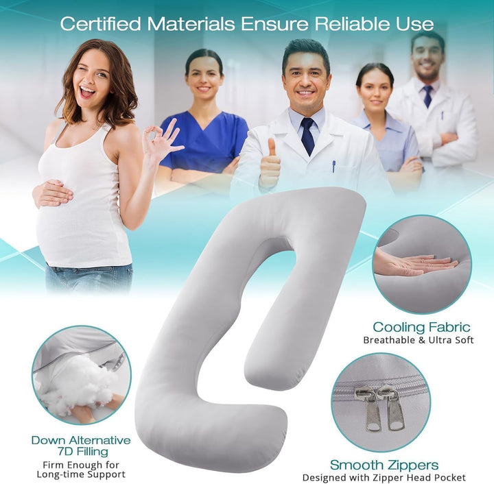 Pregnancy Pillows for Sleeping, U Shaped Cooling Full Body Pillow with Removable Cover, Pregnant Women Must Haves, Maternity Essential, Light Grey