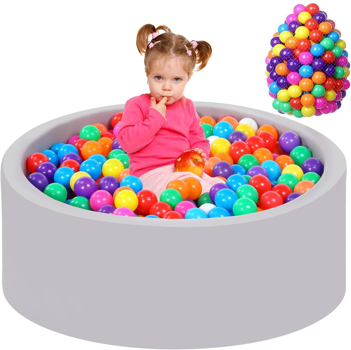 Foam Ball Pit for Toddlers, Large Baby Ball Pit for Babies with Soft Memory Sponge, Indoor Outdoor Baby Playpen, Kids Play Ball Pool, Gift Toys for Infants Boys and Girls (Gray, NO Balls)
