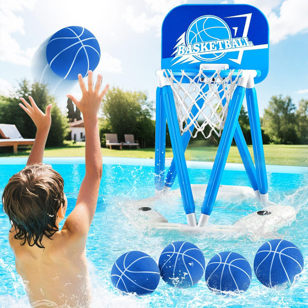 Pool Basketball Hoop, Floating Basketball Hoop Toy for Pool Water Game with 4 Basketballs Summer Swimming Pool Games for Kids 3-12 Indoor Outdoor Play (Blue)