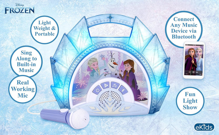 Disney Frozen Karaoke Microphone with Bluetooth Speaker for Fans of Disney Toys, Kids Karaoke Machine with Built in Music