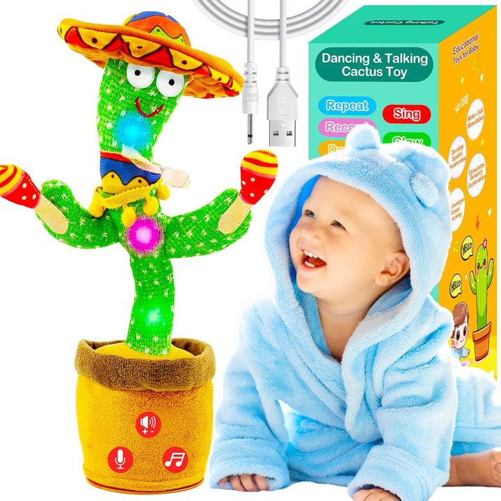 Volume Adjustable Dancing Talking Cactus Toy for Baby Toddler, Interactive Cactus Baby Toy, Mimicking Singing Repeating, Baby Toys for 6-18 Months Girls Boys, Birthday Gifts