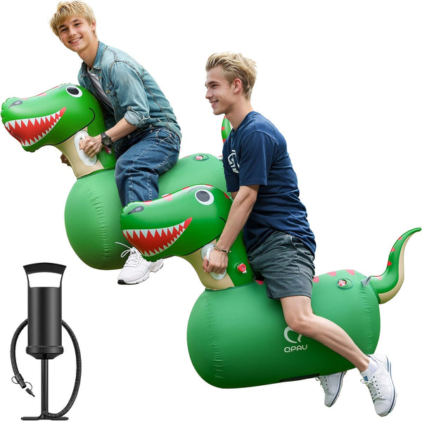 Inflatable Bouncy Dinosaur Toys 2 PCS with Hand Pump, Heavy Duty Giant Bouncy Pal, 220Lbs Load Capacity, Ride on Bouncy Animal Hopper Toy, Indoor Outdoor Bouncers for Kids Girls Boys Ages 5+