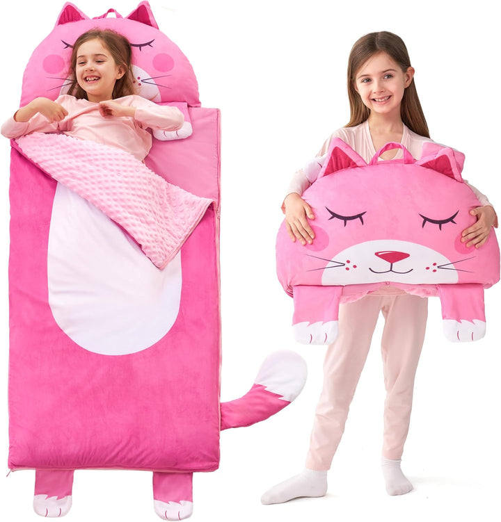 Toddler Sleeping Bag for Kids Ages 3+ Nap Mat for Preschool with Pillow & Blanket Sleeping Mats for Kids Daycare Plush Slumber Bag for Boys Girls Kindergarten Birthday Gift