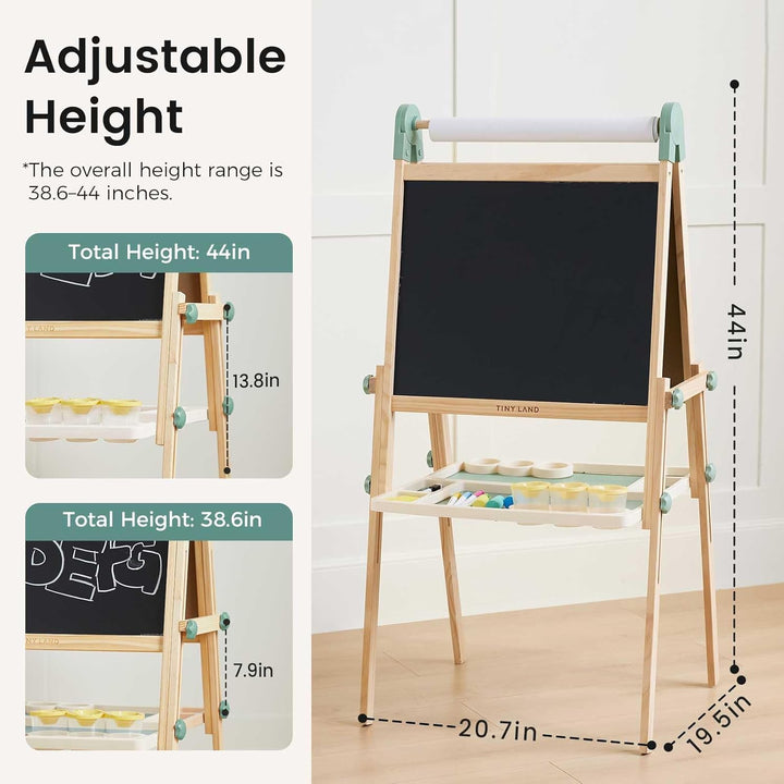 Easel for Kids, Double-Sided Magnetic Easel with Drawing Accessories, Adjustable Wooden Kids Art Easel with Paper Roll, Learning-Toy for 3,4,5,6,7,8 Years Old Boy & Girls Green