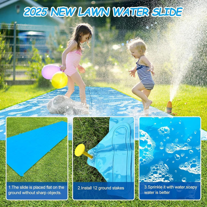 Slip Water Slide, 40FT Giant Slip Water Slides for Kids Backyard, Heavy Duty Slip and Water Slide for Kids Adults Waterslides Backyard Summer Outdoor Toys with 14 Stakes and 2 Inflatable Bodyboards