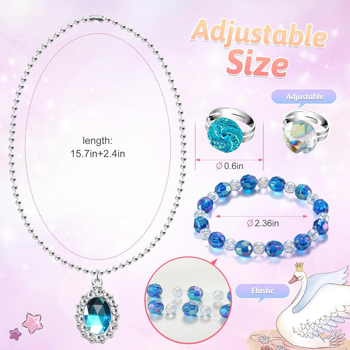 36Pcs Princess Play Jewelry Set for Little Girls Ages 4-6, Kids Costume Dress up Jewelry Necklace Bracelet Rings for Toddlers, Childrens Princess Birthday Party Favors Gift 3-5 4 5 6 7 8 Year Old Girl