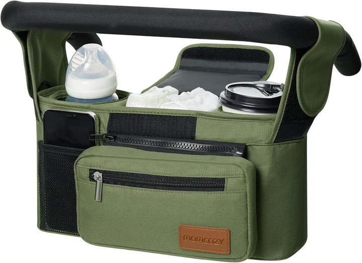 Universal Stroller Organizer with Insulated Cup Holder Detachable Phone Bag & Shoulder Strap, Fits for Stroller like Uppababy, Baby Jogger, Britax, BOB, Umbrella and Pet Stroller