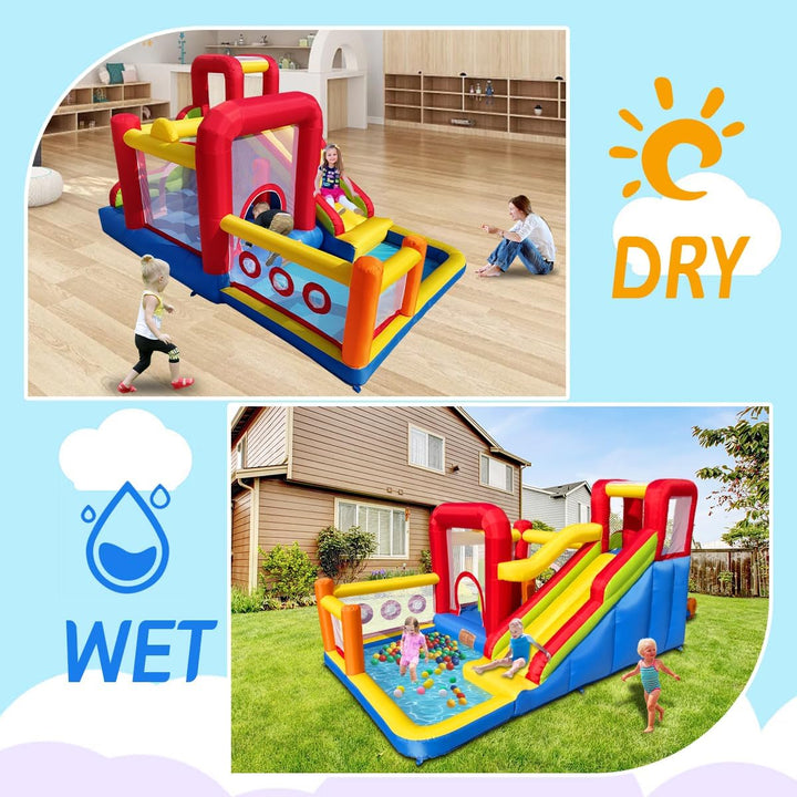 Bounce House, Inflatable Bounce Castle with Blower for Kids, Blow up Jumping Bouncer with Slide, Climbing Wall, Obstacles, Trampoline, Ball Pit Pool for Indoor Outdoor