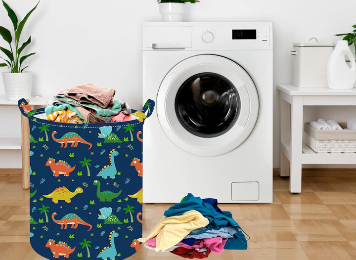 19.7 Inch Dinosaur round Kids Laundry Clothes Hamper Dino Laundry Basket with Handles,Baby Toys Storage Organizer Bins Laundry Gift Basket for Boys and Girls Room, Bedroom Decor