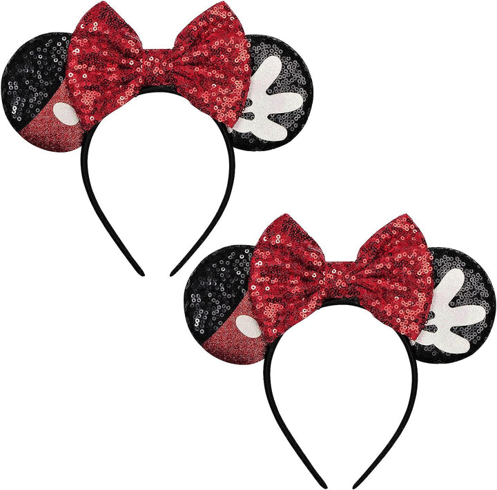 Mouse Ears, Sequin Mouse Ears Headband for Girls Women Halloween Birthday Party (Orange Bow)