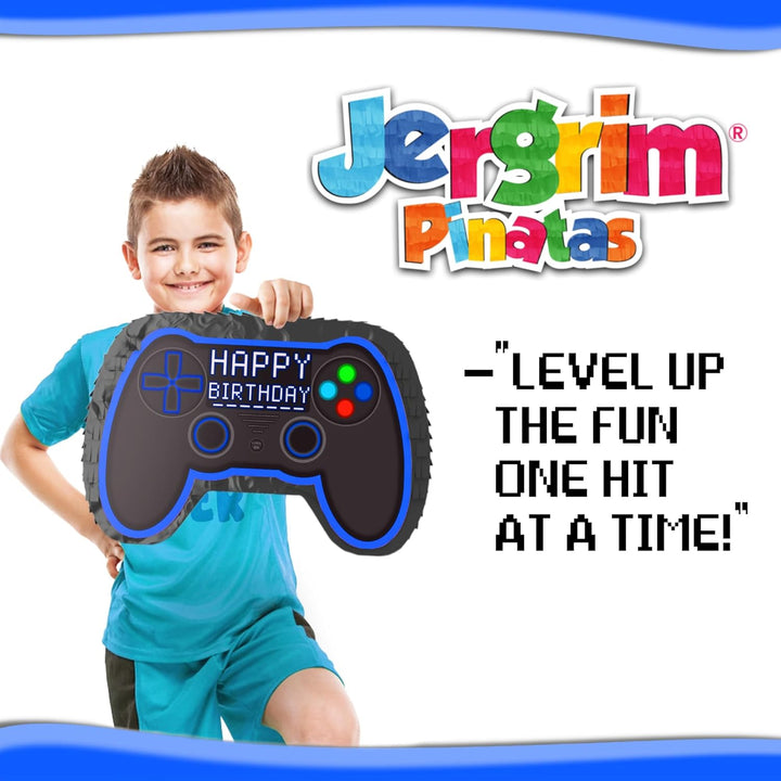 Blue Video Game Controller Piñata (Small Stick Included) 17”X11”X 3” Perfect for Birthday Gamer Parties, Party Decor, Gaming Theme Parties and Other Decorations