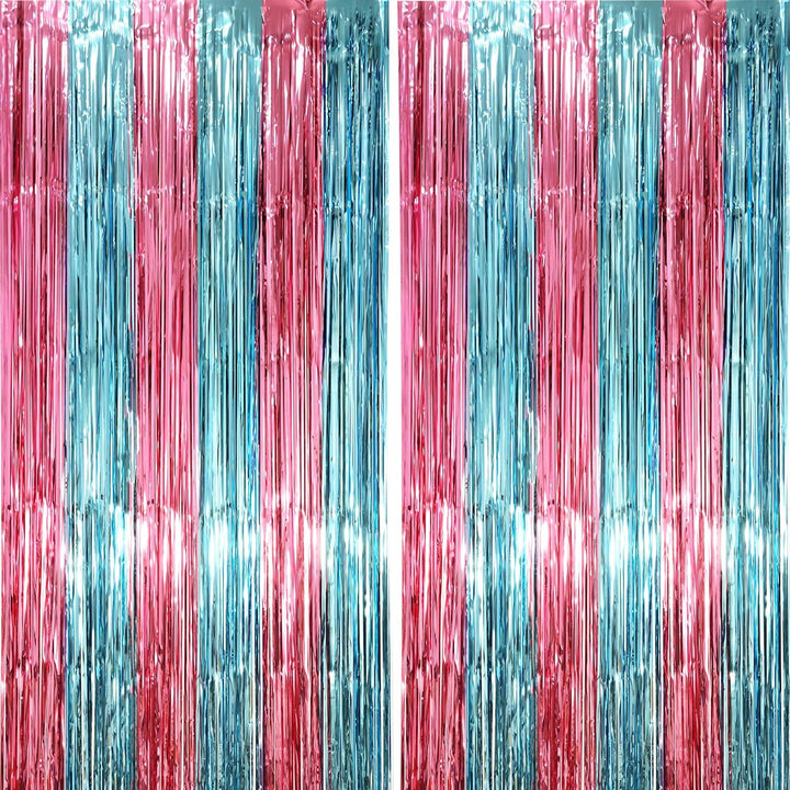 2 Pack Laser Pink Tinsel Foil Fringe Curtains, Mothers Day Pink Decorations, Metallic Tinsel Party Streamers Backdrop for Birthday Bachelorette Graduation Wedding Party Decorations
