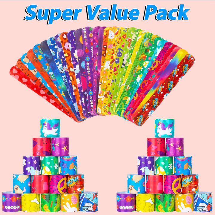 60 Pcs Slap Bracelets for Kids, 30 Styles Colorful Bulk Slap Wristbands - Animals Heart Galaxy Cute Slap Bracelets for Easter Party Favors Classroom Prizes Exchanging Gifts