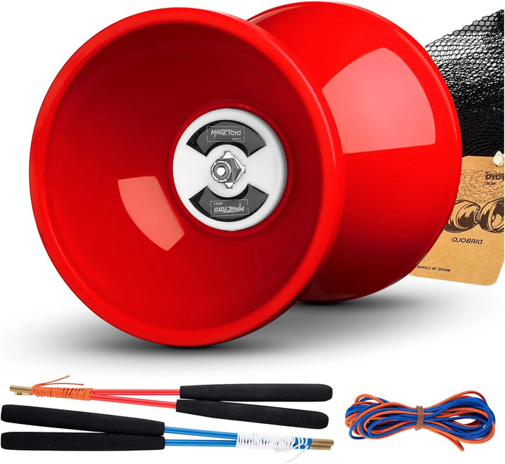 Pro Triple Bearing Diabolo Medium Size 5” Blue Chinese Yoyo Toy with 2 Pair Carbon Sticks+ 2 Extra Strings +1 Net Bag, High Performance Chinese Yoyo Diabolo Skill Toy
