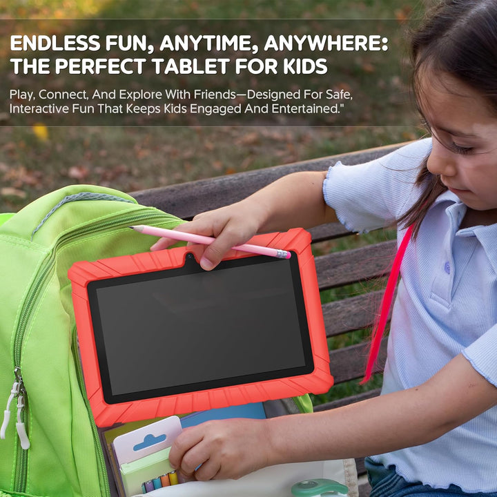V8 7" Kids Tablet - 32GB Storage, Pre-Loaded Exclusive 50 Disney Storybooks (Value $200), Android, Parental Controls, Durable Kid-Proof Case - Red