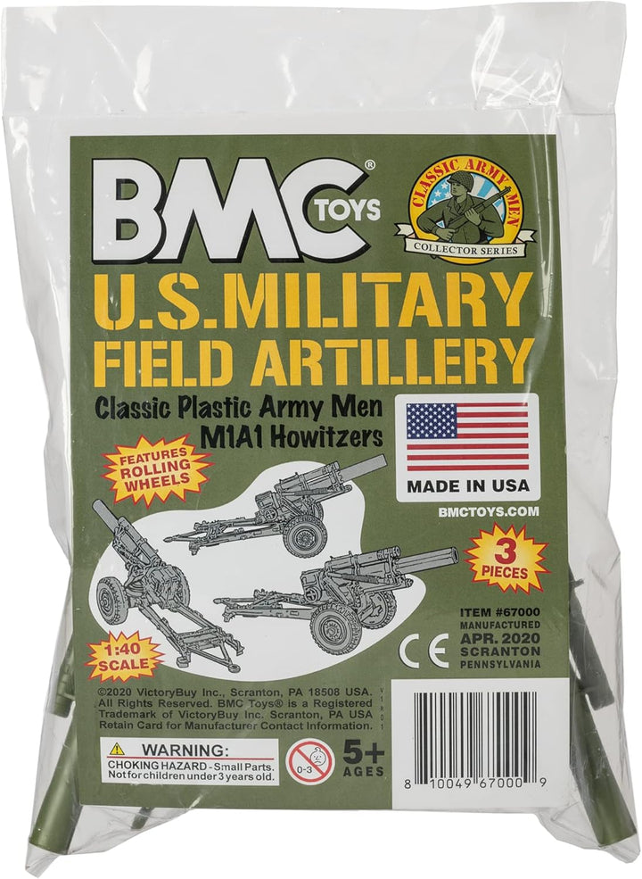 BMC Classic Marx US Howitzers - OD Green 3Pc Plastic Army Men Field Artillery