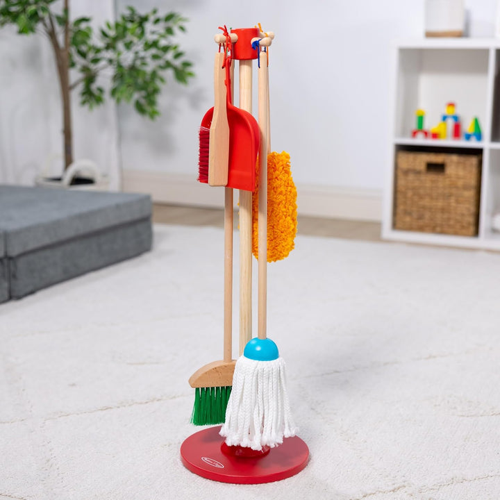 Dust Sweep Mop 6-Piece Pretend Play Set, Toddler Toy Cleaning, Pretend Play Home Cleaning, Kids Broom and Mop Set for Ages 3+