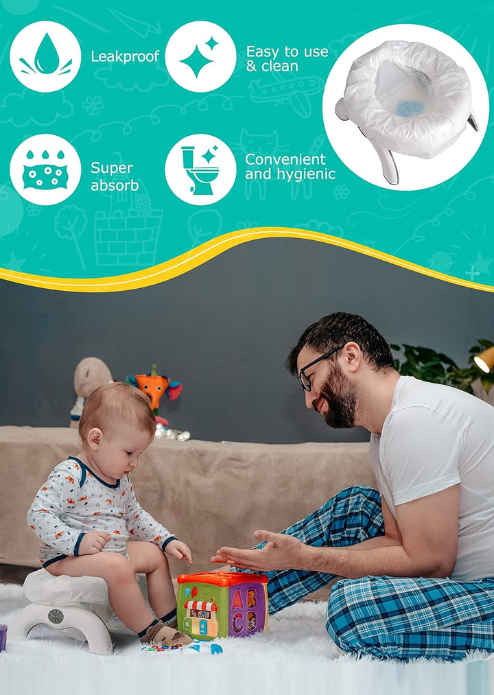 30 Packs Disposable Liners with 200ML Absorbent Pads, Portable Travel Bags Compatible with OXO Tot 2-In-1 Go Potty, Training Liners Fit Most Chairs for Kids, Toddlers
