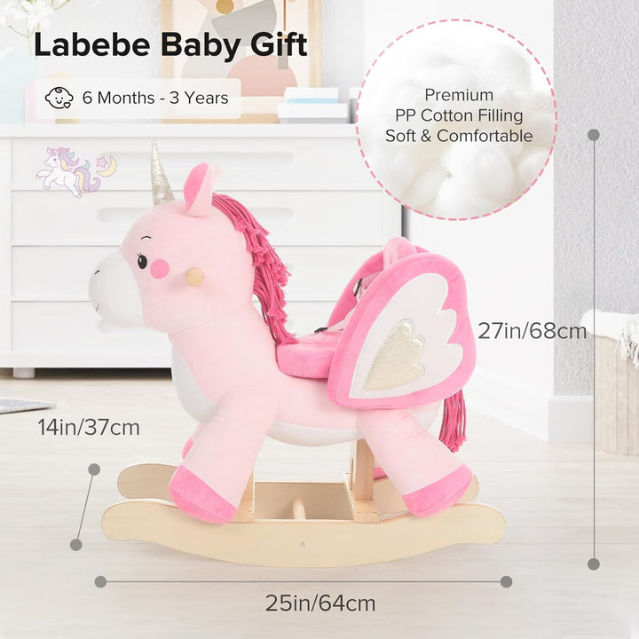 - Baby Rocking Horse, Ride Unicorn, Kid Ride on Toy for 6 Month-3 Year Old, Infant (Boy Girl) Plush Animal Rocker, Toddler/Child Stuffed Ride Toy (Pink)