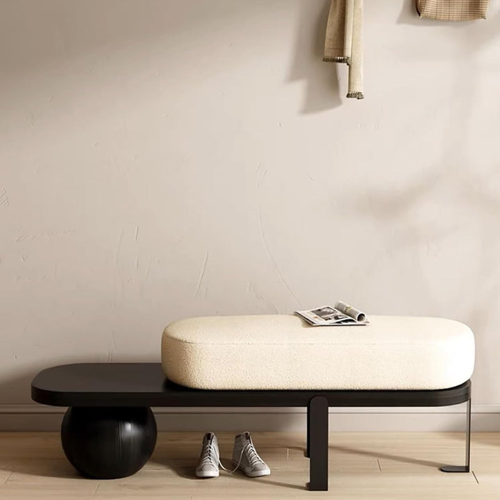 Wooden Boucle Bench with Abstract Metal Leg, Modern Entryway Bench, Upholstered End of Bed Bench,Shoe Changing Bench for Entryway Livingroom Bedroom (Walnut, 140Cm/55.1")