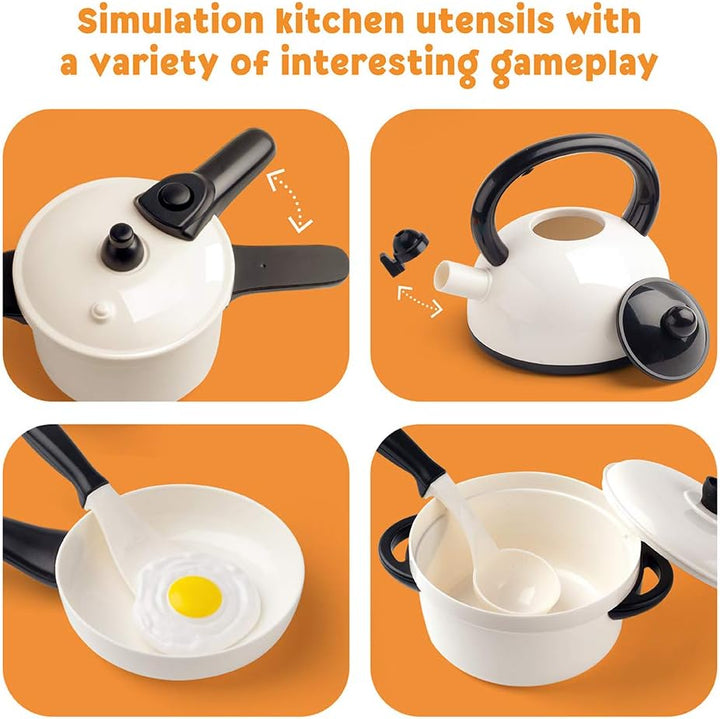 Kids Pretend Play Kitchen Accessories Set, Toddlers Pots and Pans Cookware Playset, Kids Cooking Toys with Utensils, Knife, Cutting Food Kitchen Playset for Girls and Boys Age 2 3 4 5 6 7