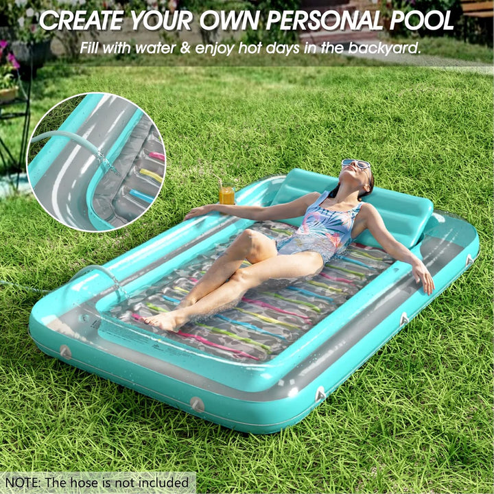 Inflatable Tanning Pool Lounger Float -  4 in 1 Sun Tan Tub Sunbathing Pool Lounge Raft Floatie Toys Water Filled Tanning Bed Mat Pad for Adult Blow up Kiddie Pool Kids Ball Pit Pool (L)