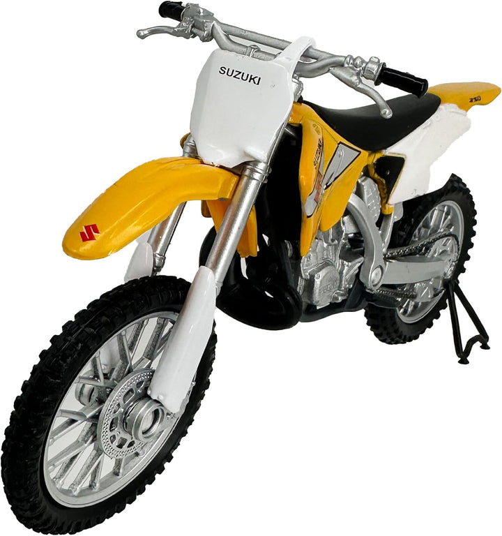 Die Cast Motorcycle Yellow Suzuki RM250, 1:18 Scale, Collectible Model Dirt Bike