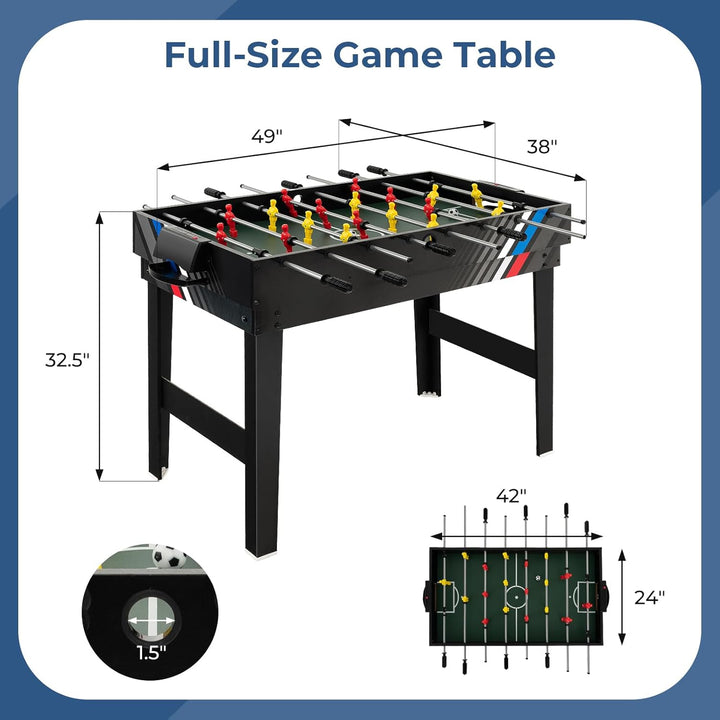 4 in 1 Multi Game Table, 49" Combo Game Table with Foosball Table, Pool Billiards, Air Hockey & Table Tennis for Kids Adults Family Game Room