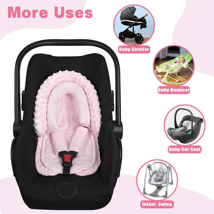 Infant Car Seat Insert,  Baby Car Seat Head & Body Support with 2 Straps Pads, Ultra Soft Newborn Preemie Carseat Insert Cushion for Girls Boys, Fits Car Seat, Stroller, Swing, Bouncer, Pink