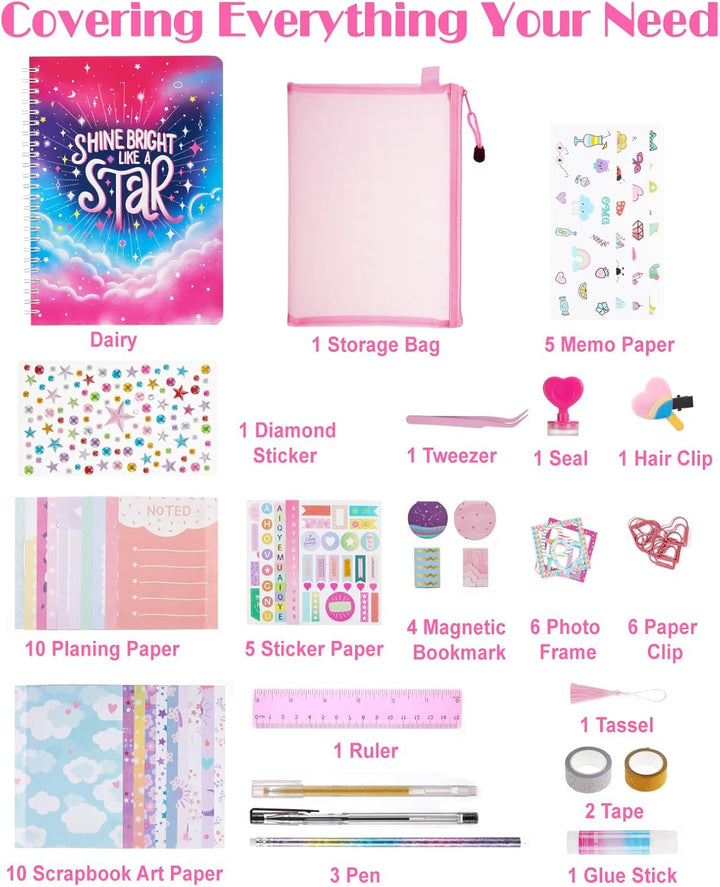 DIY Journal Kit for Girls - 59-Pcs DIY Journal Kit for Tweens & Teens - Stationery Set, Scrapbooking & Diary Supplies, Journaling Art Kit Teen Girl Birthday Gifts, Journal Kit for Girls Ages 8-12