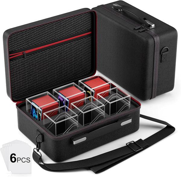 Card Deck Box with Portable Case, 6 Pack Clear Commander Deck Box with 6 Dividers, Holds 600+ Double Sleeved Cards, Fit for MTG, Yugioh, TCG